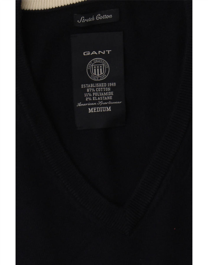 Gant Herren-Pullover mit V-Ausschnitt, mittlere marineblaue Blockfarben-Baumwolle