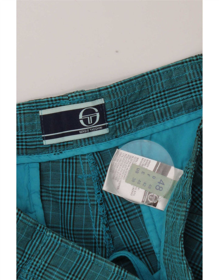 Sergio Tacchini Herren Cargoshorts IT 48 Medium W32 Blau karierte Baumwolle