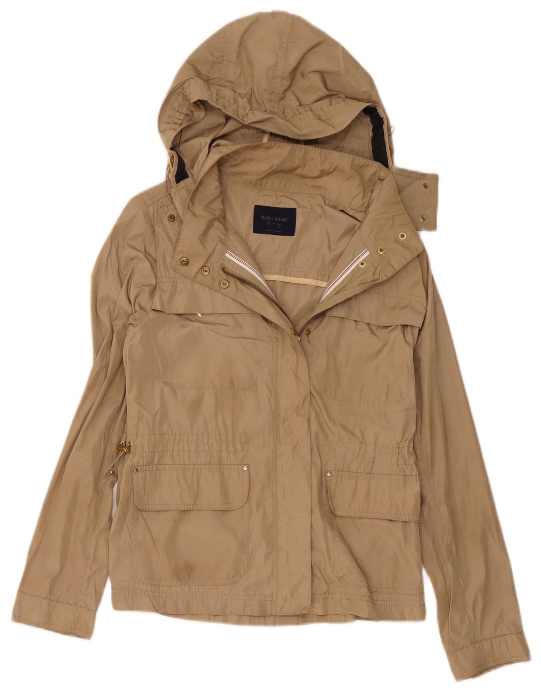 Zara Damen-Regenjacke mit Kapuze, UK 12, Mittelbeige, Polyester