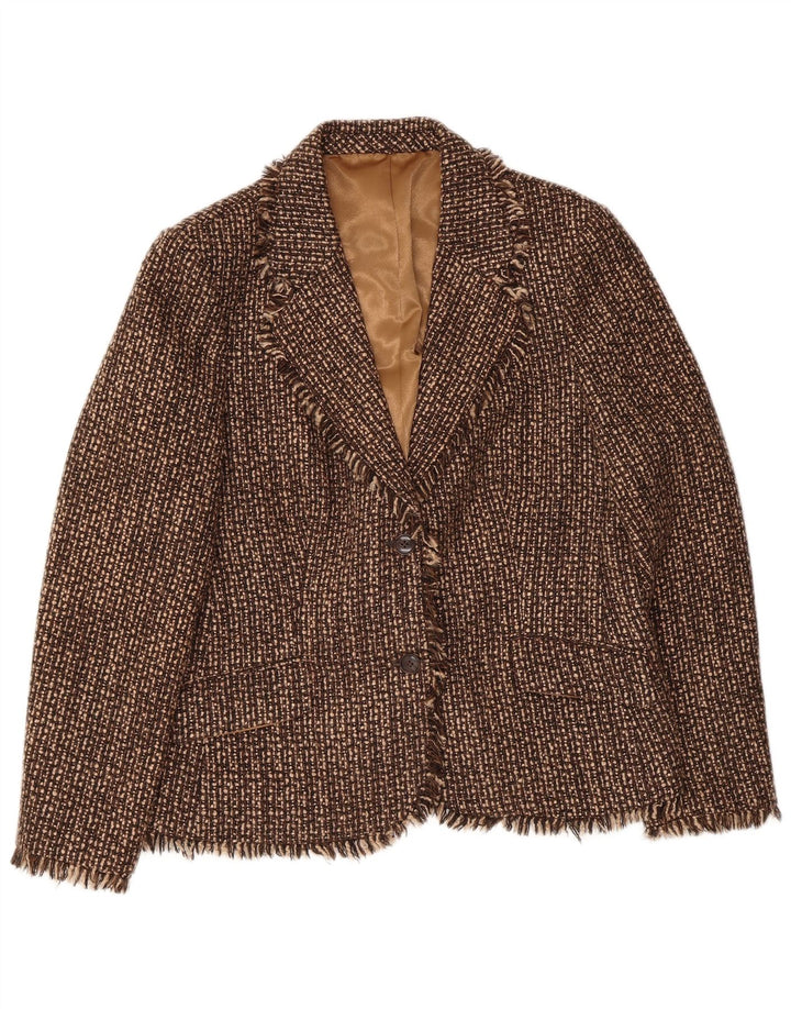 Brioni Damen-Blazerjacke mit 2 Knöpfen, Gr. 16, Größe L, braun gefleckt