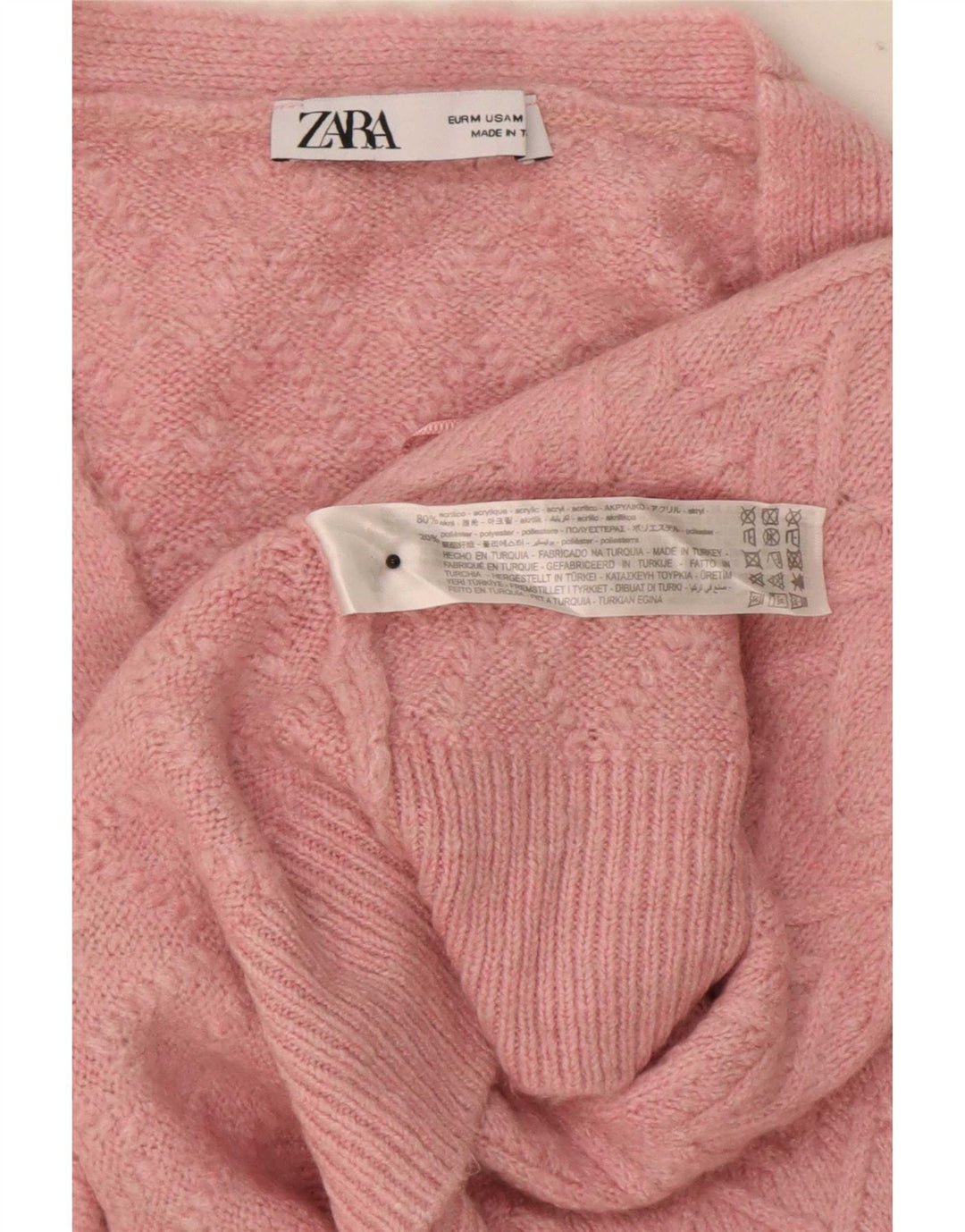 Zara Damen Crop-Oversize-Cardigan-Pullover UK 14 Mittelrosa Chevron