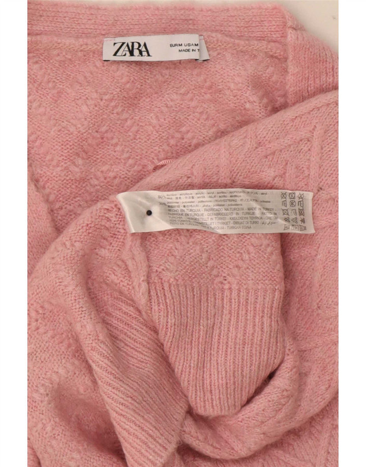 Zara Damen Crop-Oversize-Cardigan-Pullover UK 14 Mittelrosa Chevron