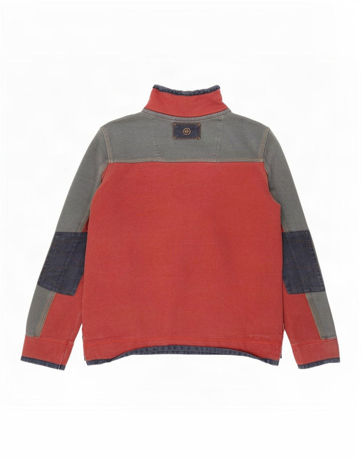 Fat Face Herren The Airlie Sweatshirt mit Reißverschluss am Hals, Mittelrot, Farbblock