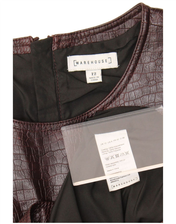 WAREHOUSE Damen Ärmelloses Etuikleid UK 12 Mittelbraun mit Tiermuster