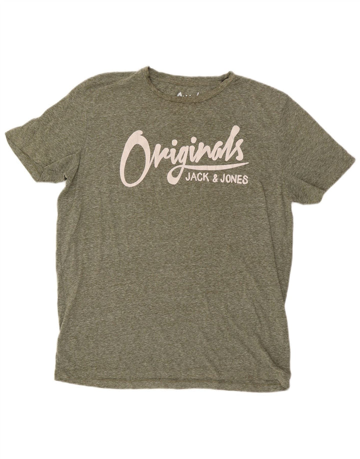 Jack & Jones Herren Grafik-T-Shirt-Oberteil XL Khaki meliert aus Polyester