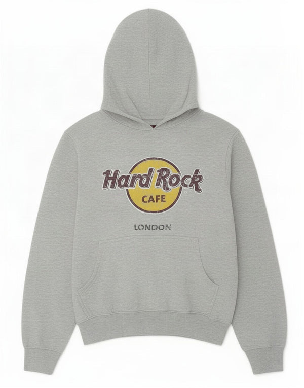 Hard Rock Cafe Damen London Graphic Hoodie Pullover UK 10 Small Grau Baumwolle