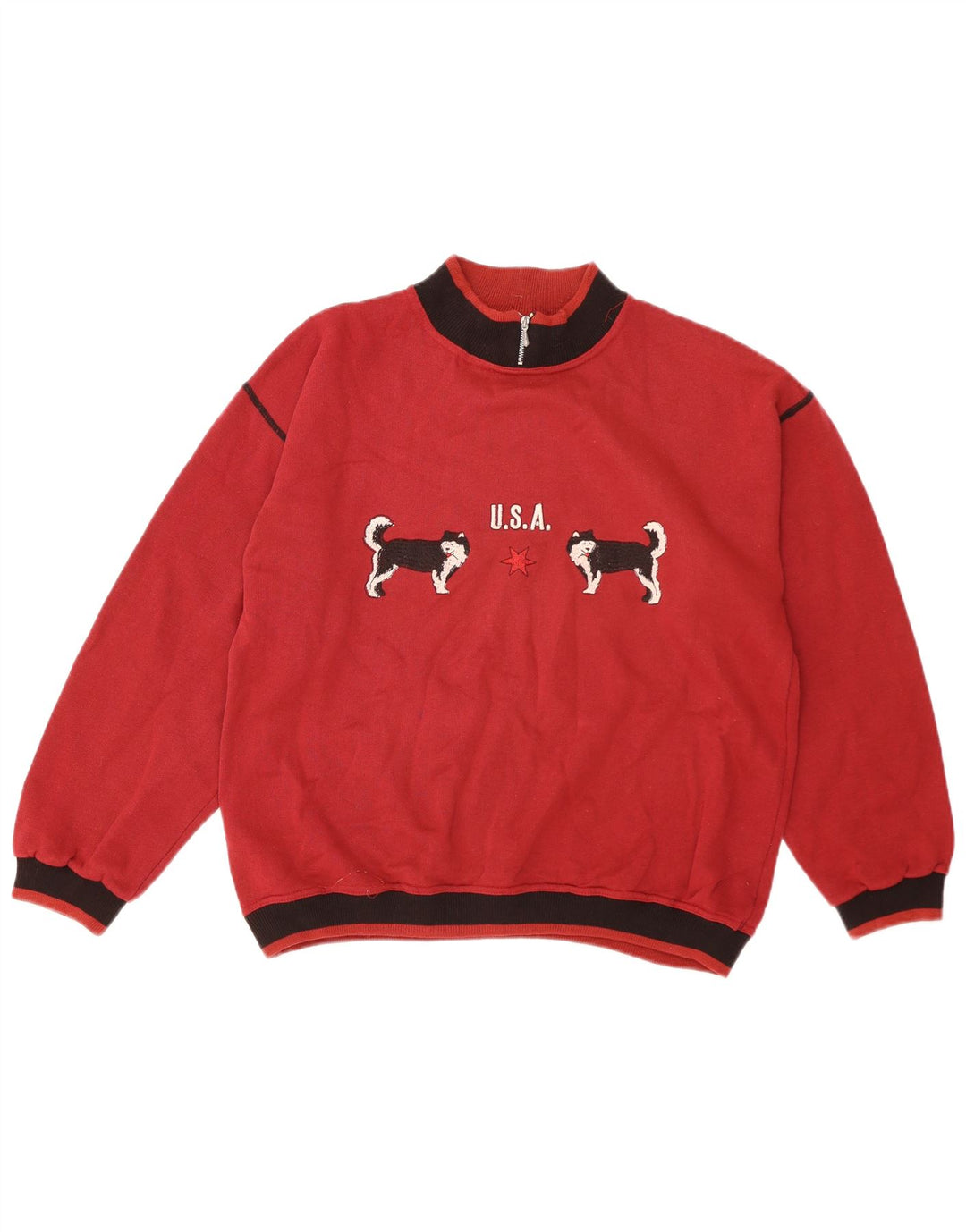 Vintage Herren Grafik-Sweatshirt-Pullover aus mittelroter Colourblock-Baumwolle