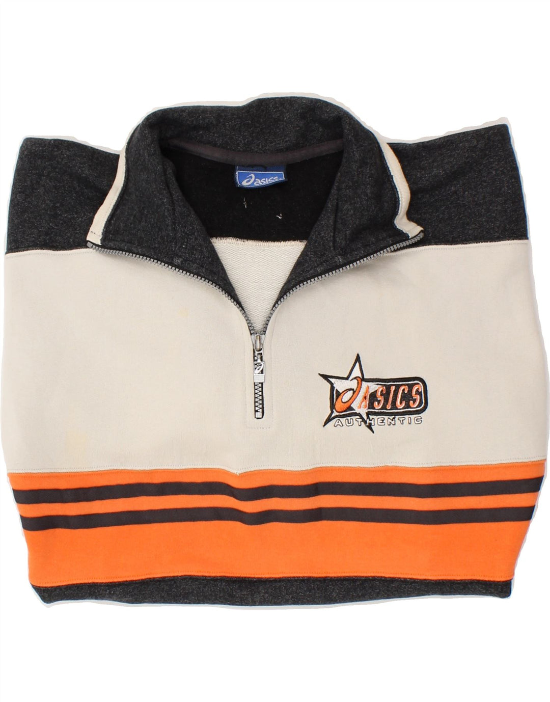 ASICS Herren-Sweatshirt mit Reißverschluss am Hals, groß, schwarze Farbblock-Baumwolle