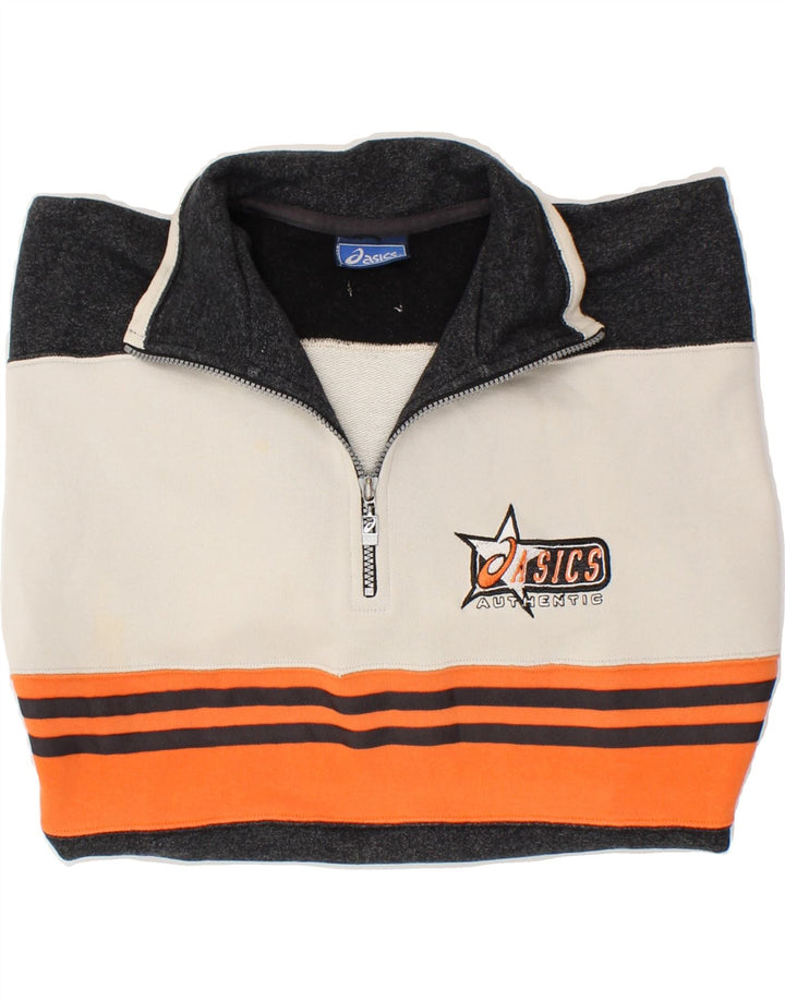 ASICS Herren-Sweatshirt mit Reißverschluss am Hals, groß, schwarze Farbblock-Baumwolle