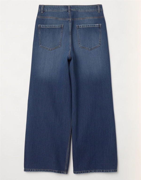 Zara Damen-Jeans mit hoher Taille und weitem Bein, EU 40, Mittel W30 L31, blaue Baumwolle