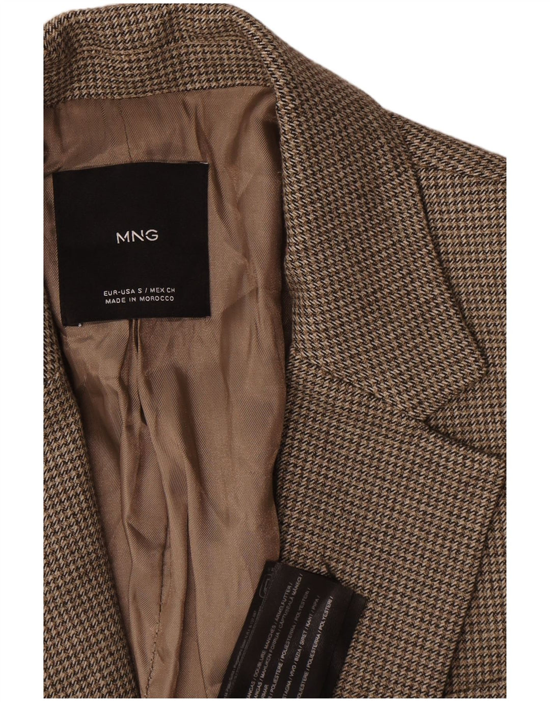 Mango Damen-Blazer mit 1 Knopf, Gr. 10, Braun, Hahnentrittmuster