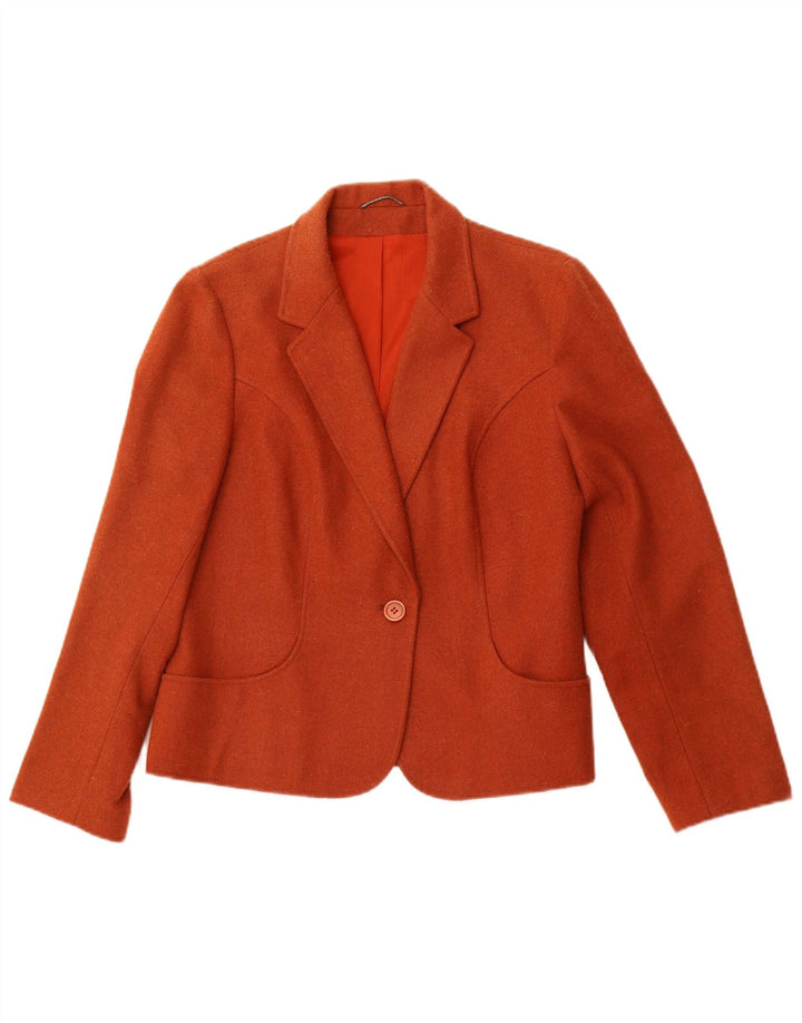 VINTAGE Damen 1-Knopf-Blazerjacke UK 14 Mittelorange Acetat