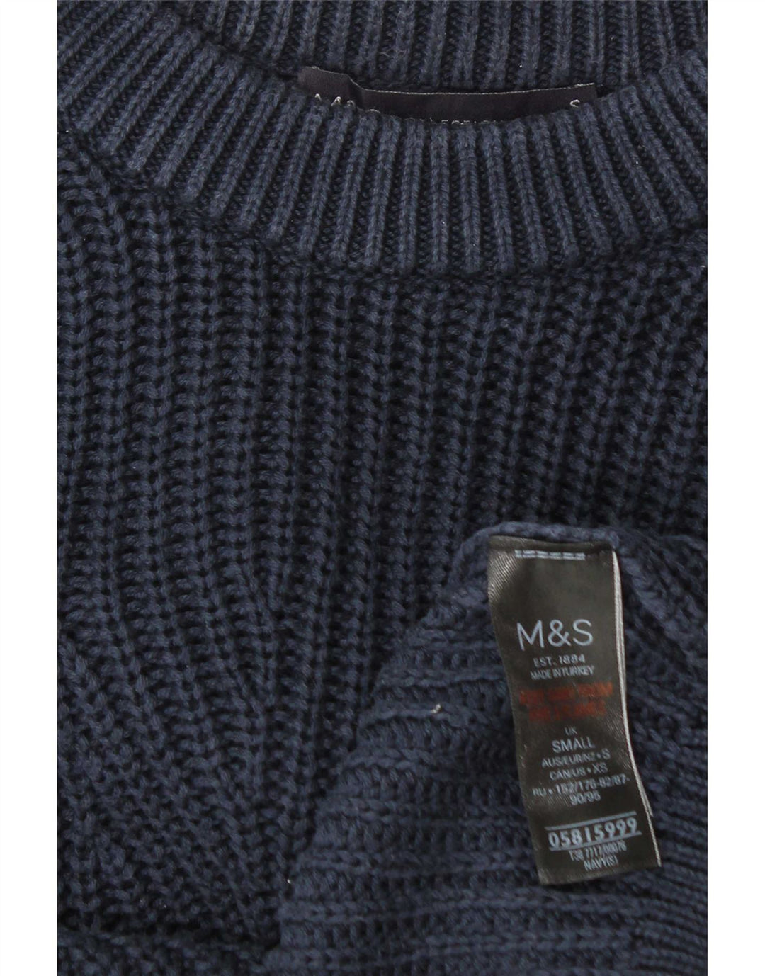 Marks & Spencer Herren-Pullover mit U-Boot-Ausschnitt, Größe S, marineblaue Baumwolle