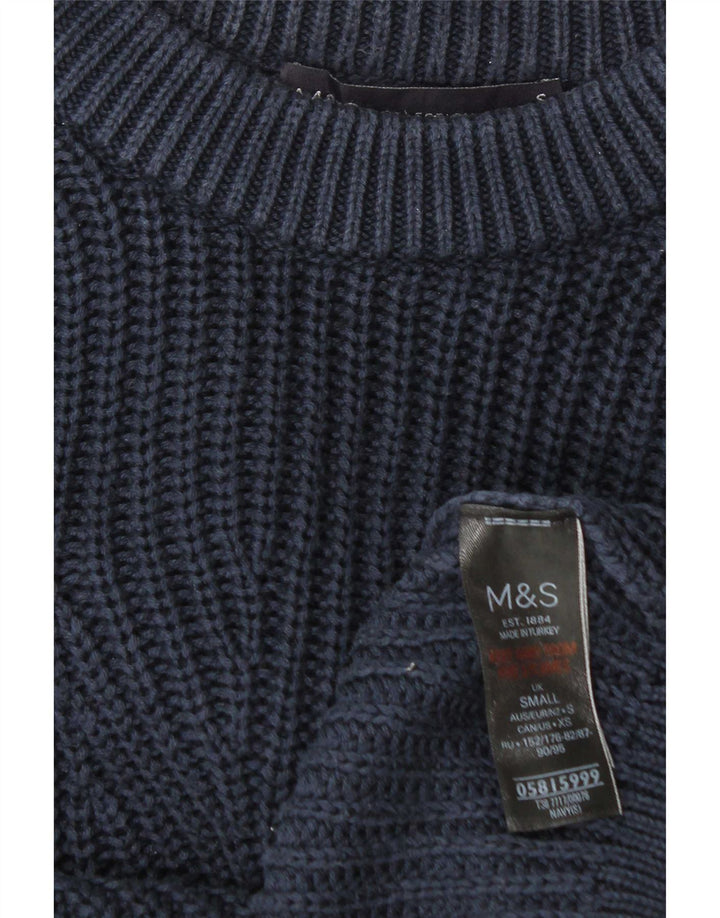 Marks & Spencer Herren-Pullover mit U-Boot-Ausschnitt, Größe S, marineblaue Baumwolle