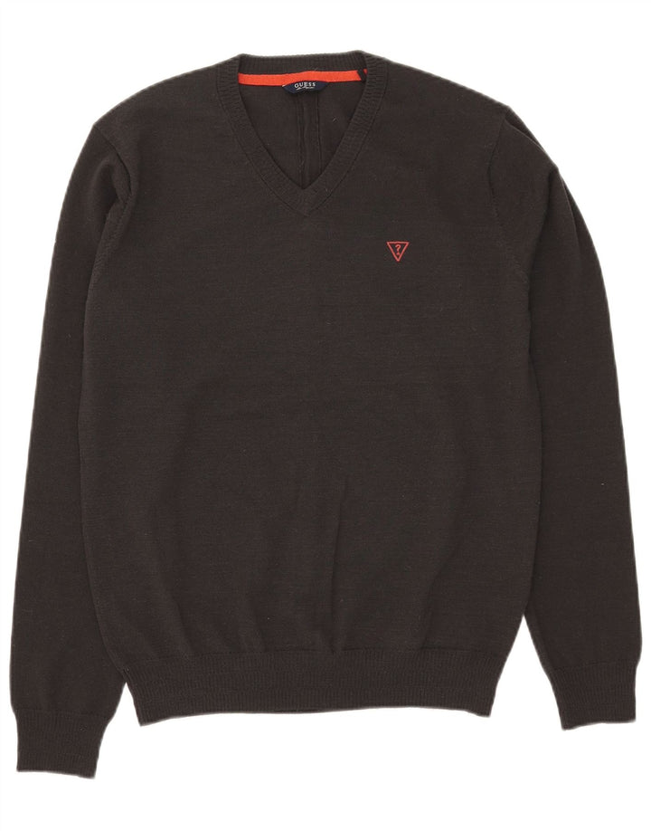 Guess Herren-Pullover mit V-Ausschnitt, mittelgraues Acryl
