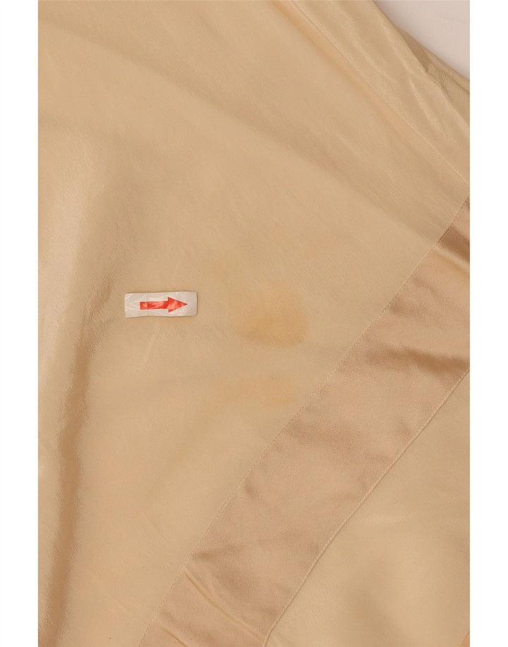 Vintage Damen LangarmBluse Top UK 14 Große beige geometrische Seide