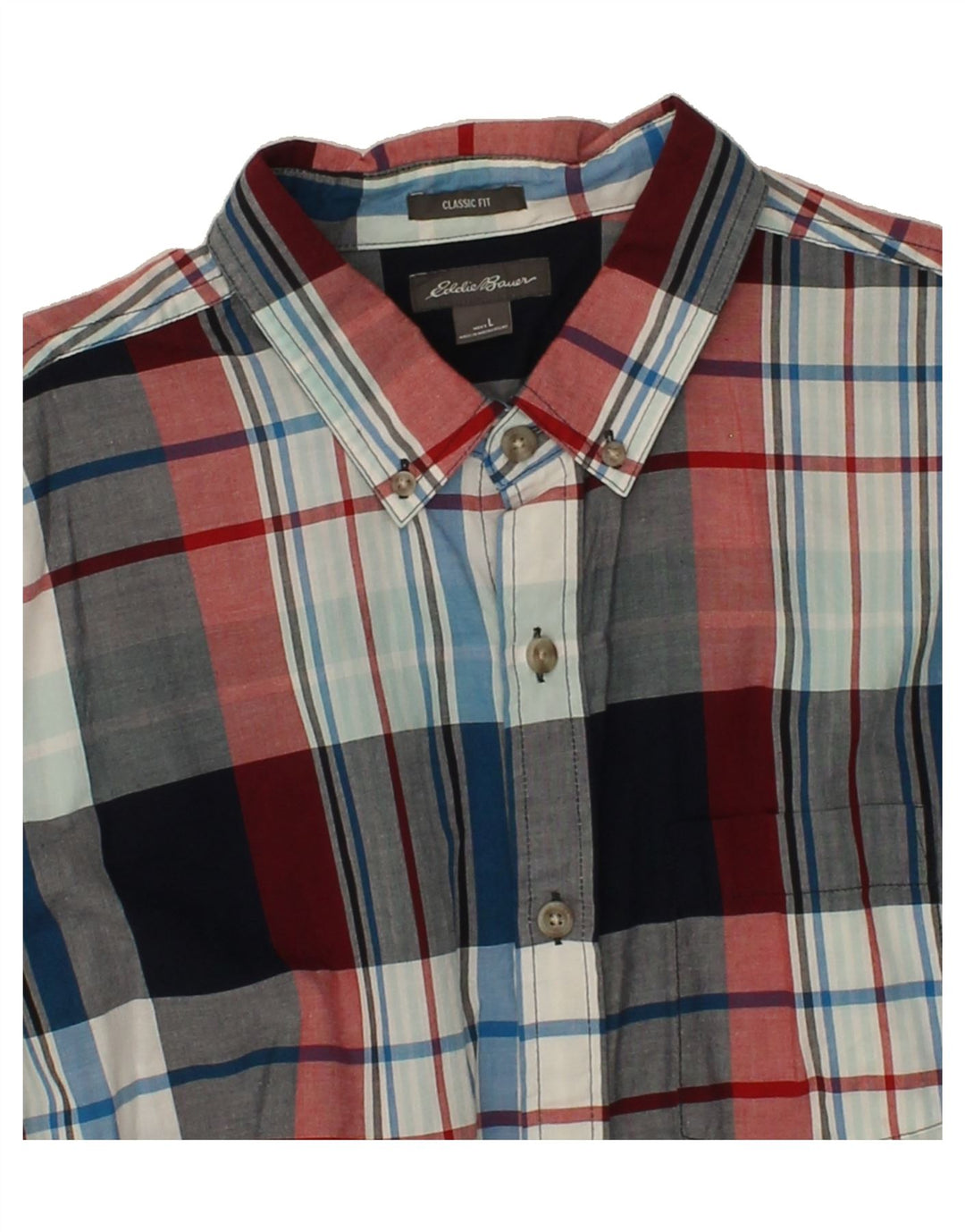 EDDIE BAUER Mens Classic Fit Short Sleeve Shirt Large Multicoloured Check Vintage Eddie Bauer and Second-Hand Eddie Bauer from Messina Hembry 