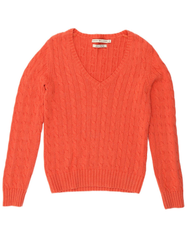 Tommy Hilfiger Damen-Pullover mit V-Ausschnitt, UK 14, mittelrosa, Baumwolle