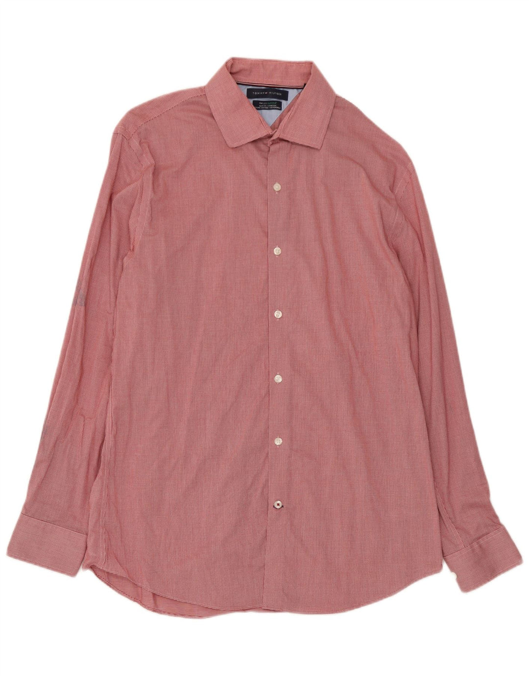 Tommy Hilfiger Herren Flex Slim Fit Hemd Größe 16 Großes rotes Hahnentrittmuster