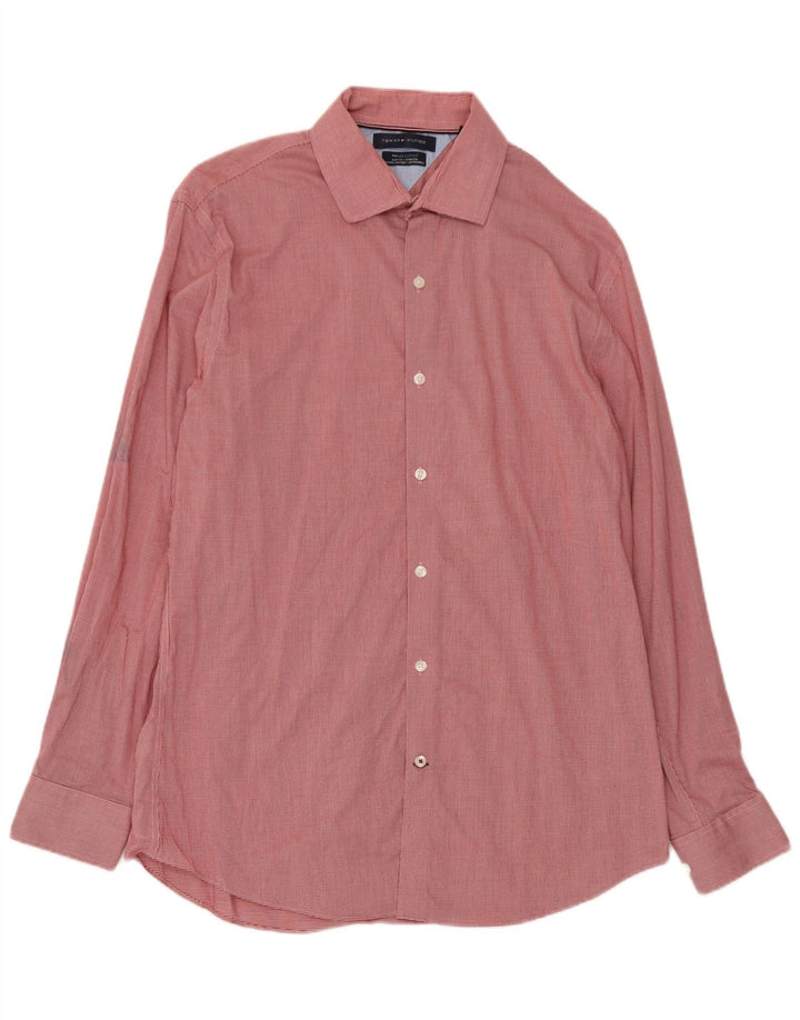 Tommy Hilfiger Herren Flex Slim Fit Hemd Größe 16 Großes rotes Hahnentrittmuster