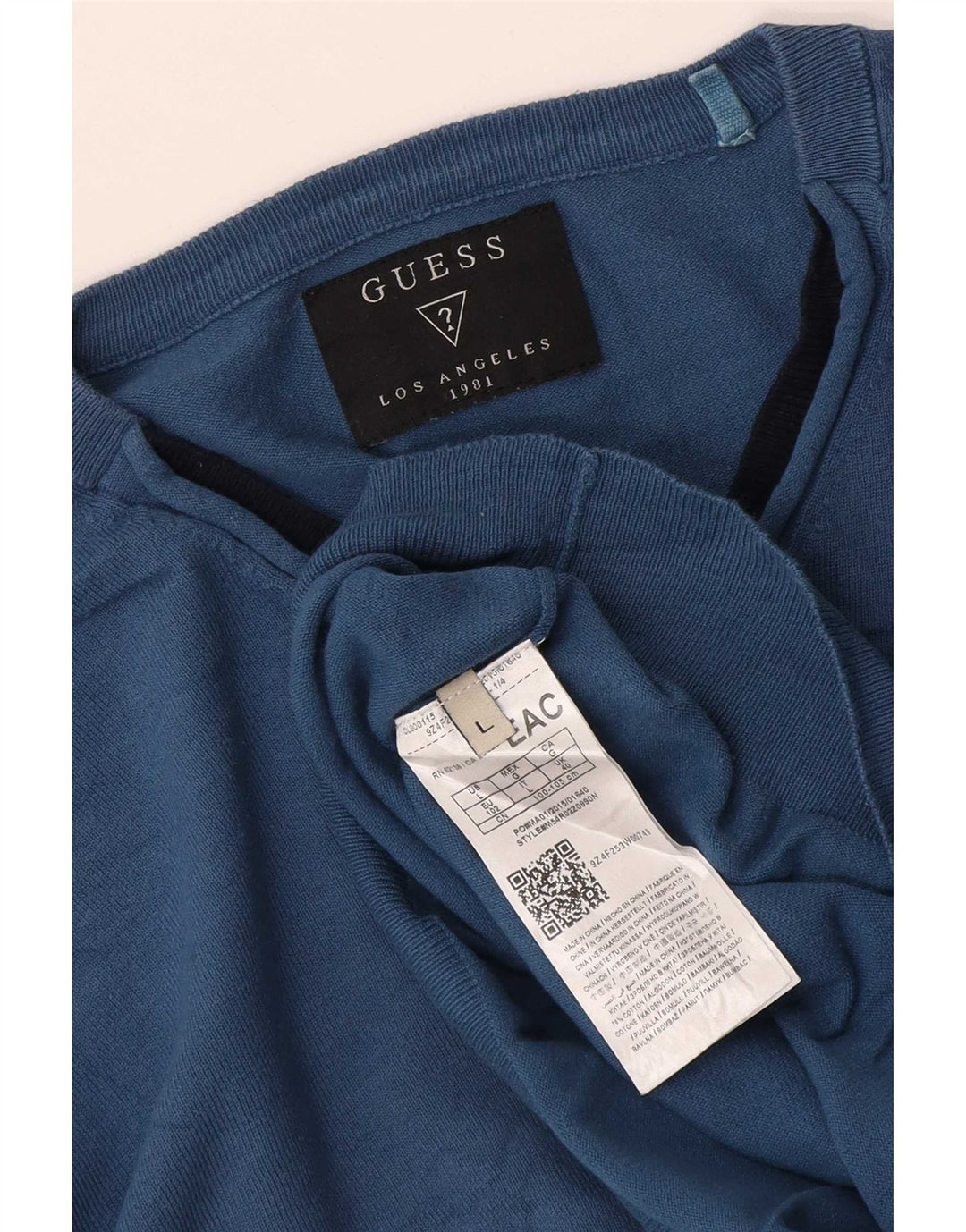 Guess Herren-Pullover mit V-Ausschnitt, groß, aus blauer Baumwolle