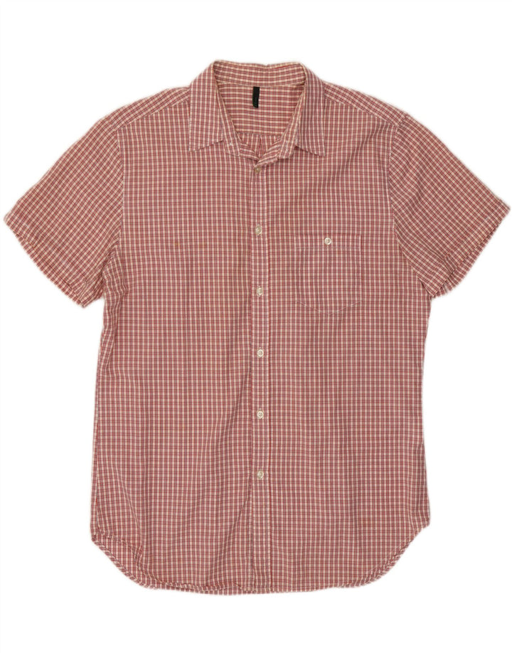 Benetton Herren-Kurzarmhemd XL, rot kariert, Baumwolle