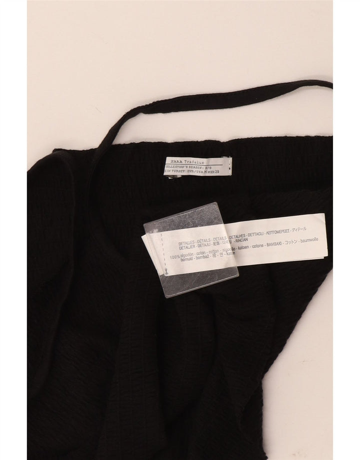 Zara Damen Crop Cami Top UK 12 Mittelschwarze Baumwolle