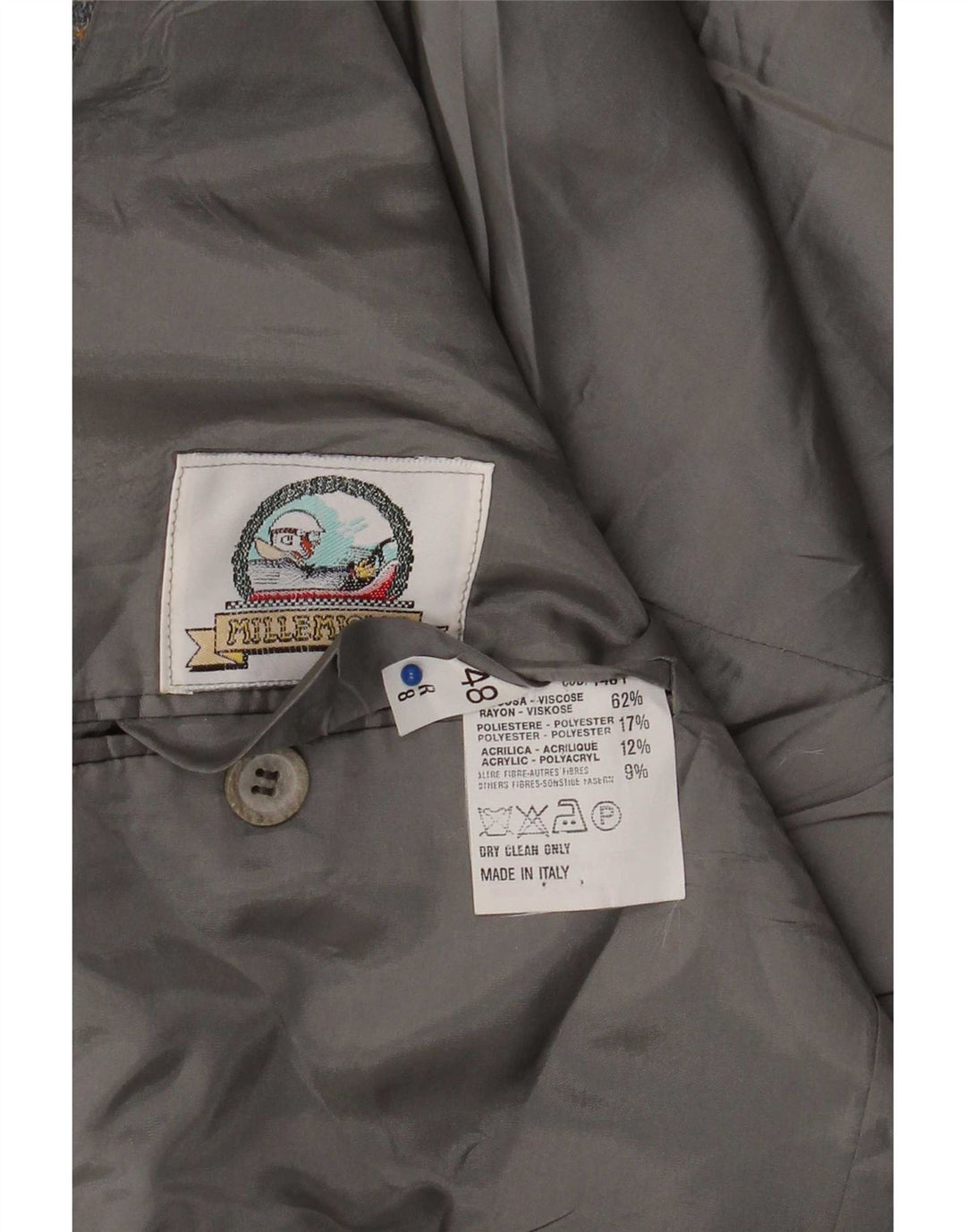 Vintage Herren 2-Knopf-Blazerjacke IT 48 Mittelgrau karierte Viskose