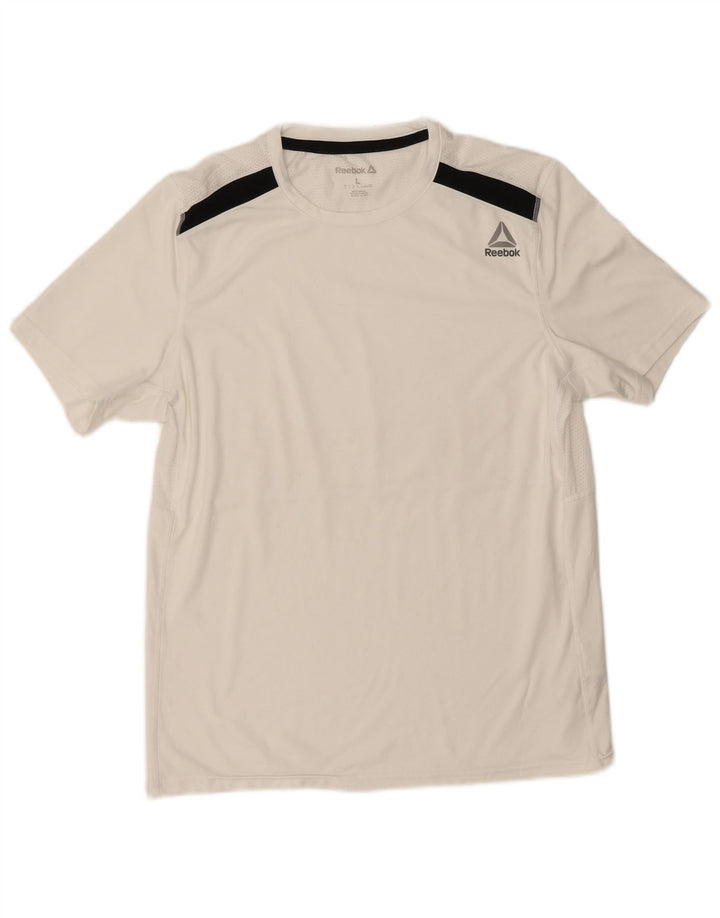 Reebok Herren T-Shirt Top Large Weiß Colourblock Polyester