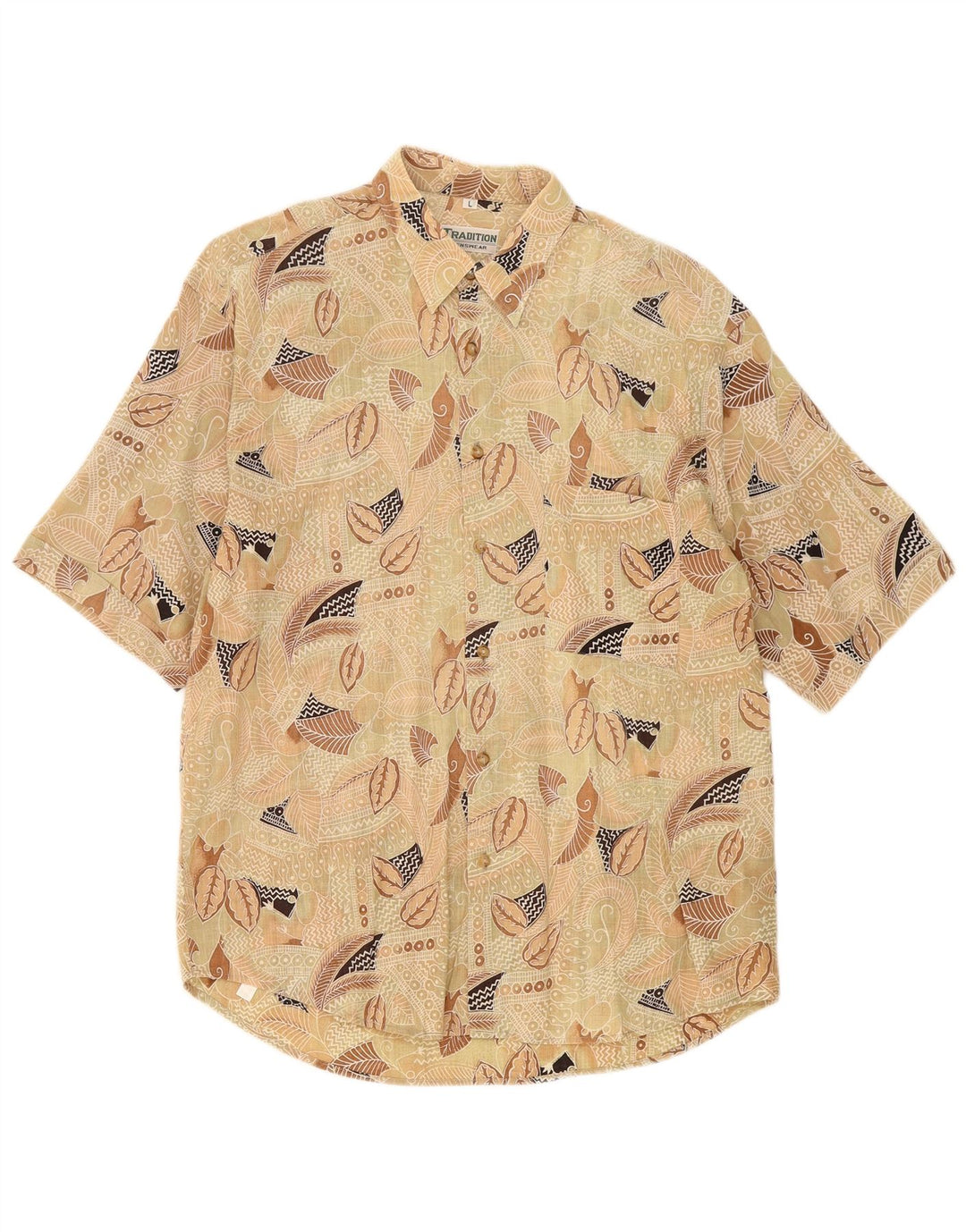Vintage Herrenhemd, groß, beige, geblümte Baumwolle