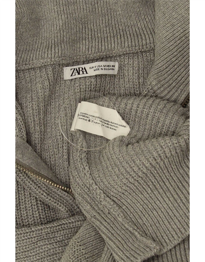 Zara Herren-Pullover mit Reißverschluss am Hals, mittelgraue Baumwolle