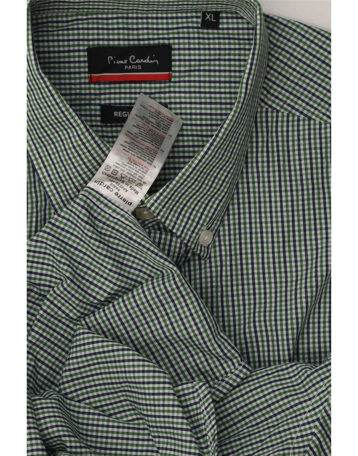 Pierre Cardin Herren-Hemd mit normaler Passform, XL, grünes Gingham-Polyester