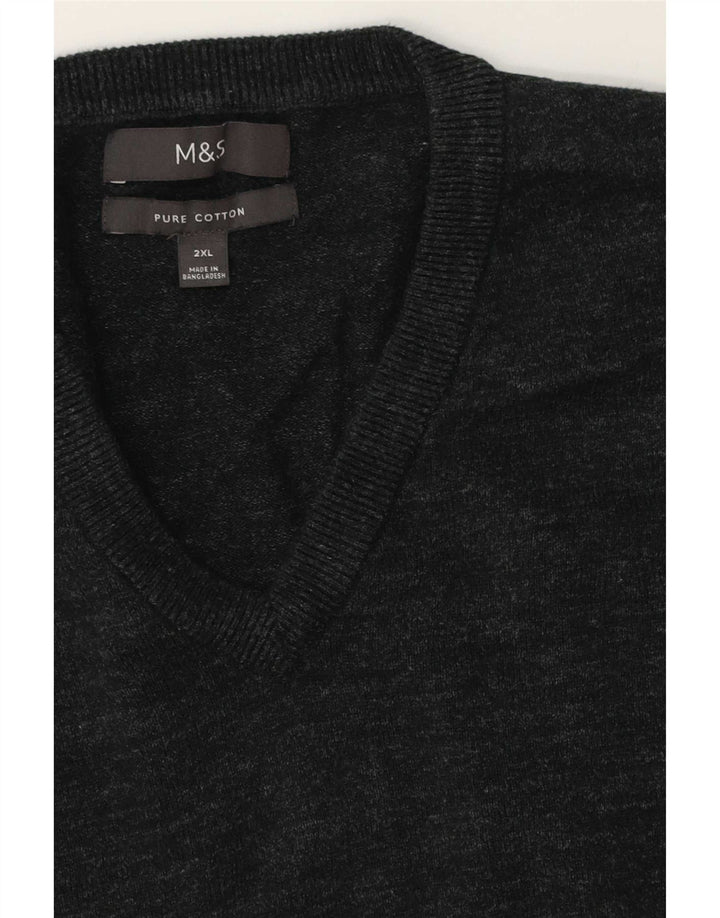 Marks & Spencer Herren-Pullover mit V-Ausschnitt, 2XL, grau gefleckte Baumwolle