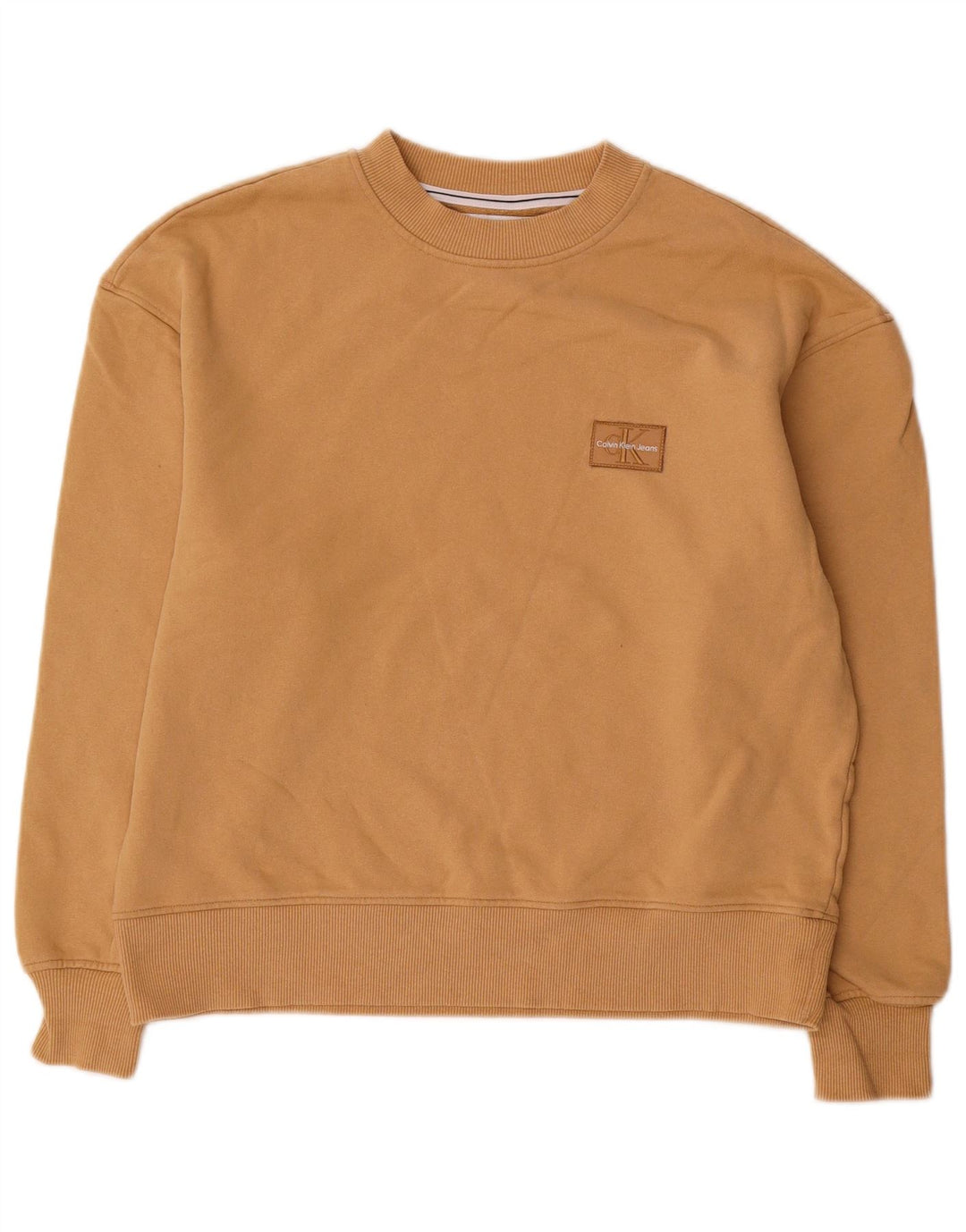 Calvin Klein Jeans Damen Übergroßer Sweatshirt-Pullover UK 10 Small Beige