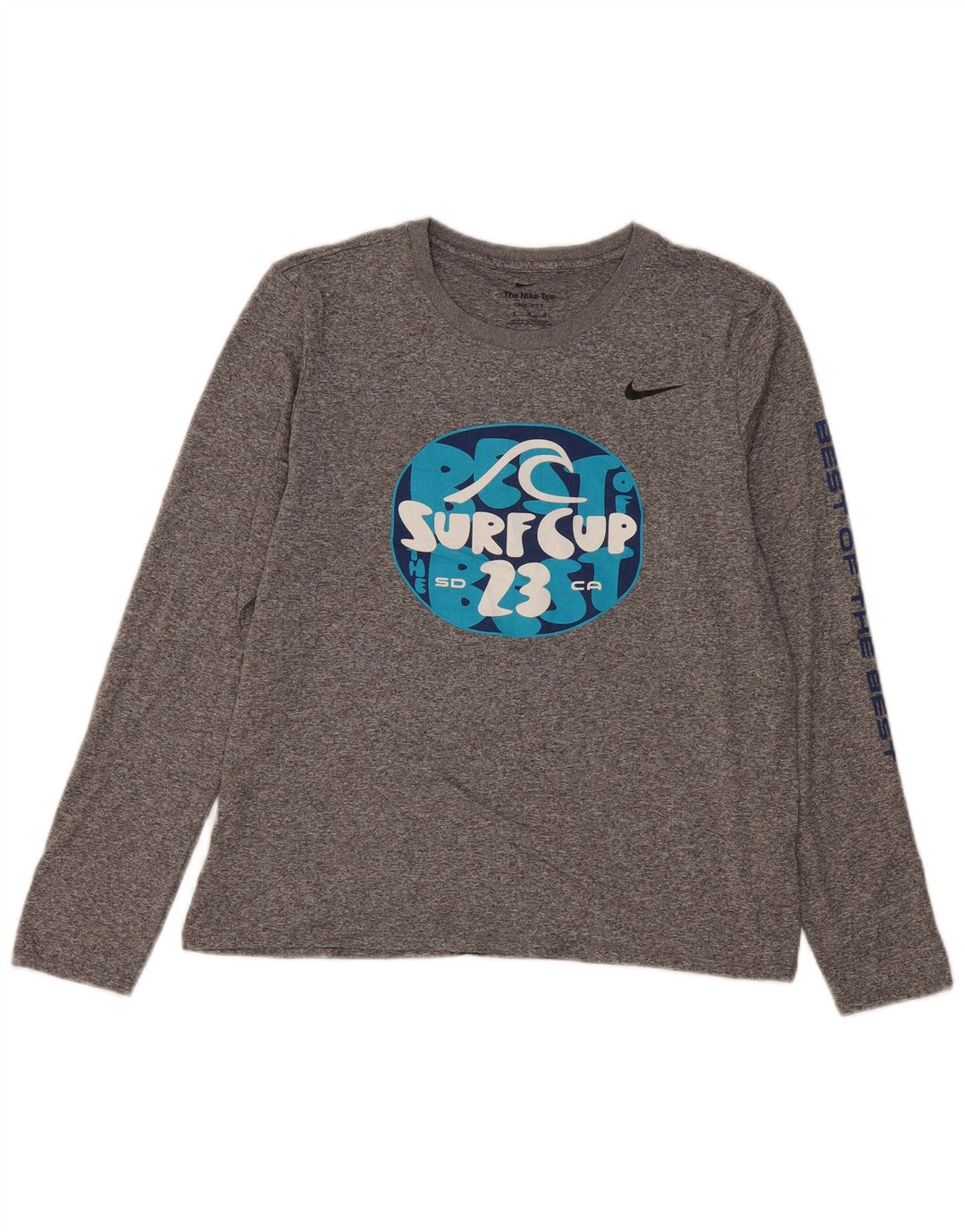 NIKE Damen Dri Fit Graphic Top Langarm UK 14 Mittelgrau meliert