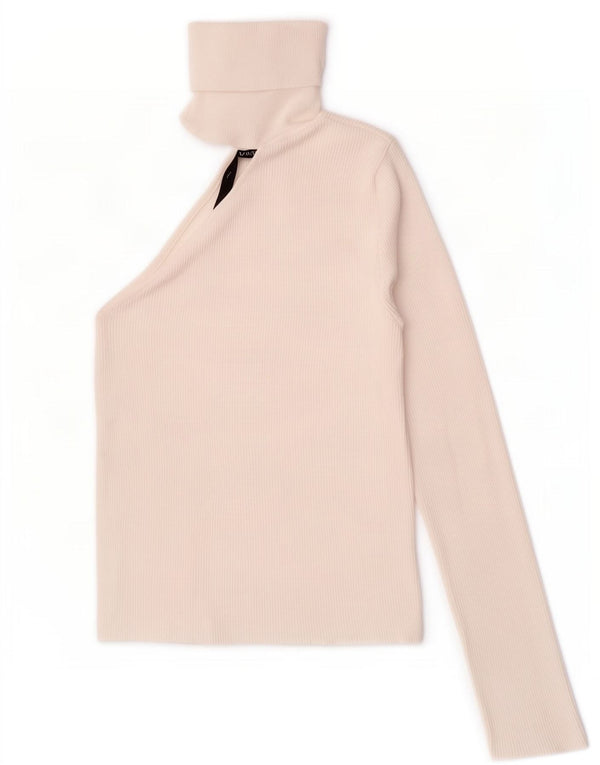 Zara Damen Langarm-Crop-One-Shoulder-Top UK 12 Mittelweiße Viskose