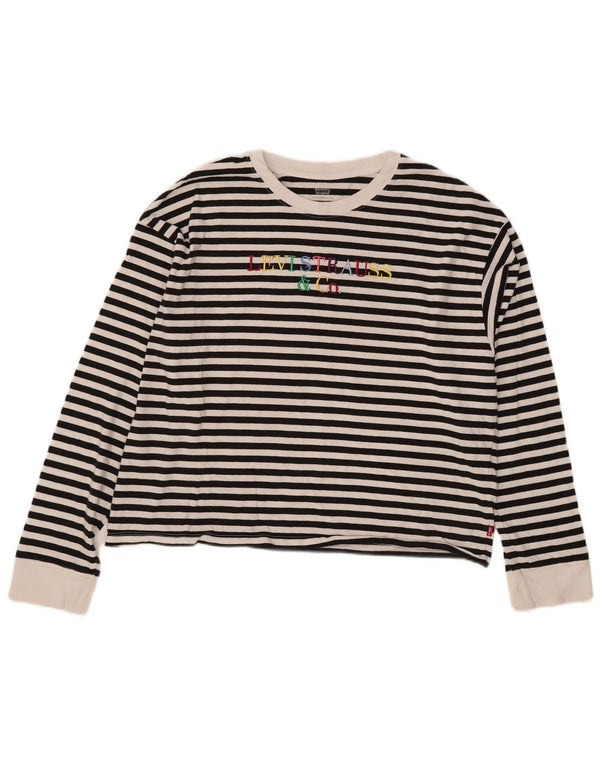 Levi's Damen-Oversize-Grafikoberteil, langärmlig, UK-Größe 14, mittelschwarz gestreift