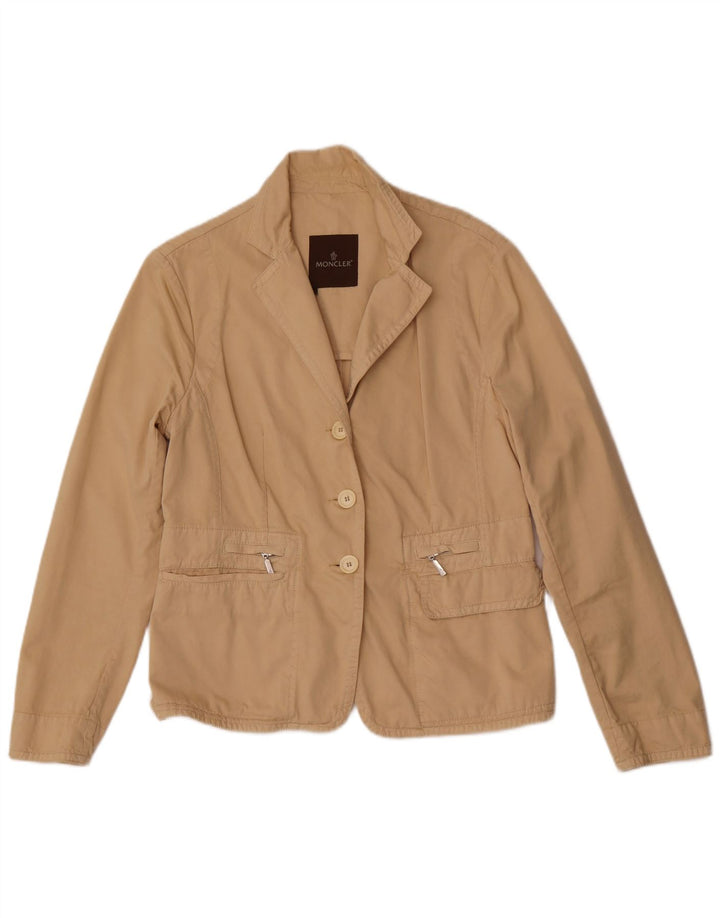 Moncler Womens übergroße 3-Knopf-Blazer-Jacke US 4 Small Beige Baumwolle