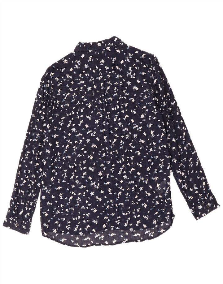 Eddie Bauer Womens Abstract Pattern Shirt UK 16 Large Marineblau Baumwolle