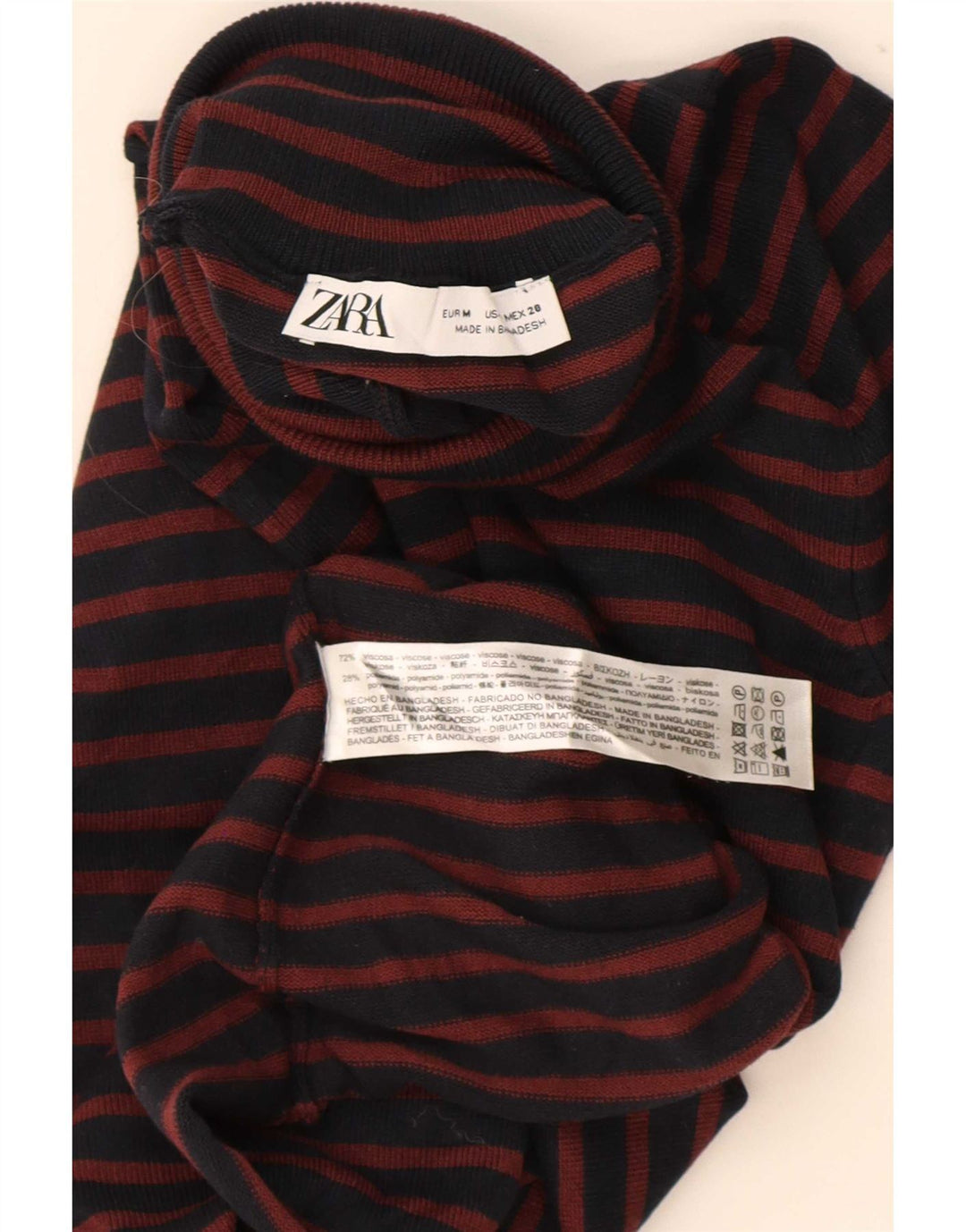 Zara Damen Top Langarm UK 12 Medium Marineblau Gestreifte Viskose