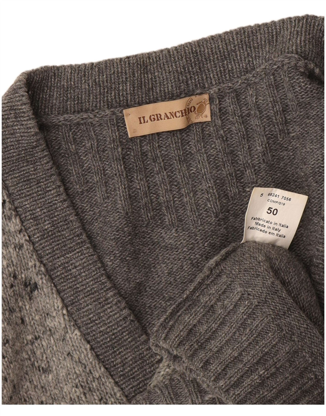 Il Granchio Herren-Strickjacke, IT 50, mittelgrau gefleckte Wolle