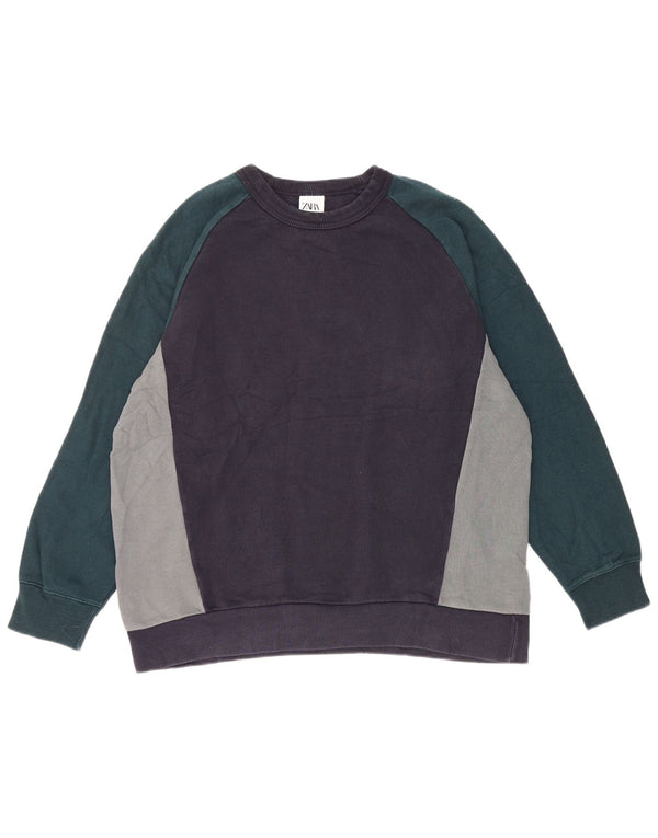 Zara Herren Sweatshirt Pullover XL Marineblau Colourblock Baumwolle