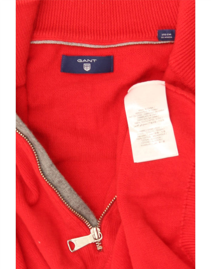 Gant Jungen-Pullover mit Reißverschluss am Hals, 14–15 Jahre, rote Baumwolle