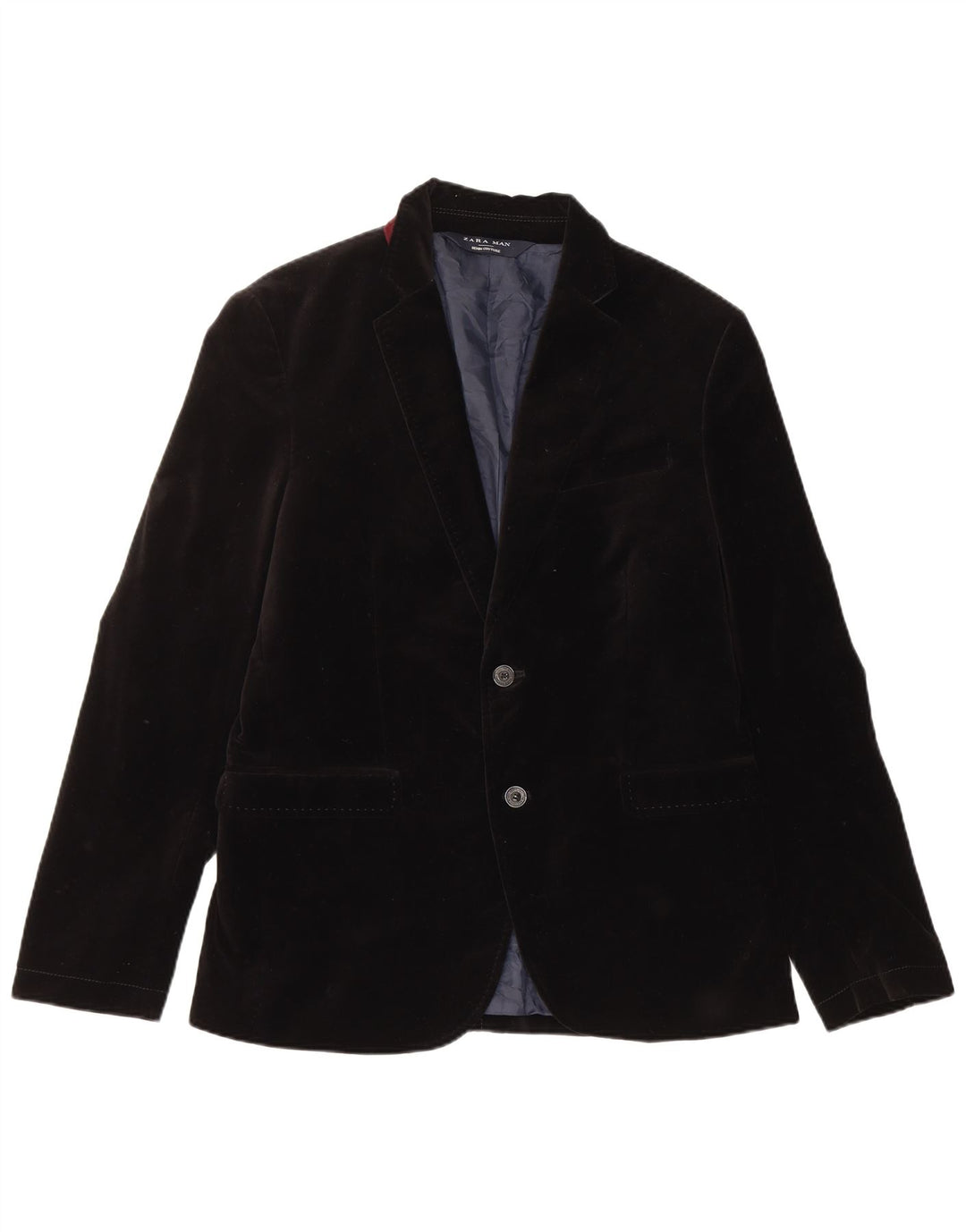 Zara Herren-Blazer aus Samt mit 2 Knöpfen, EU 50, mittelschwarze Baumwolle