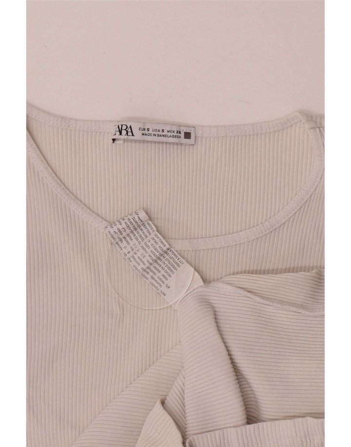 Zara Damen Crop Batwing Bluse Top UK 8 Small Weiße Baumwolle