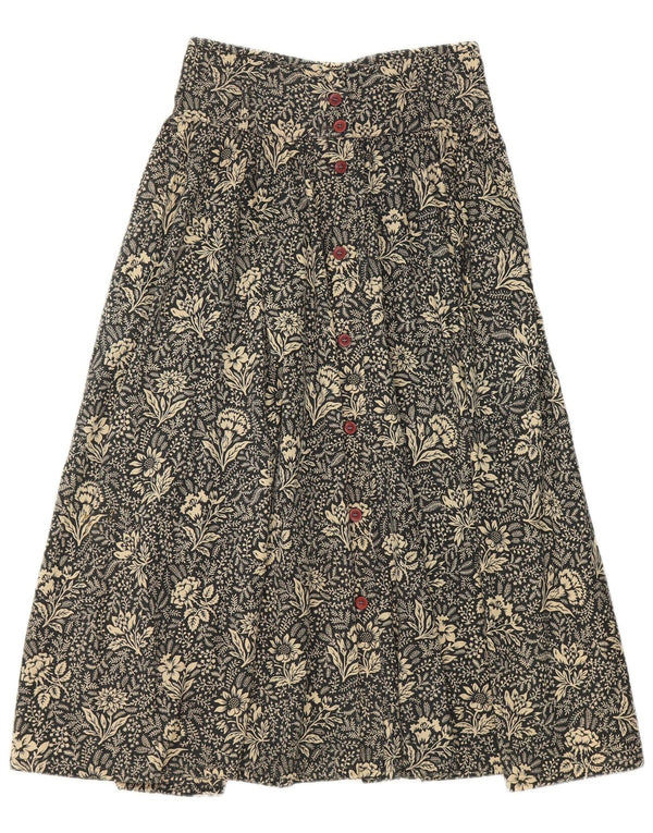 Byblos Damen-Rock in A-Linie mit hoher Taille, Größe 40, Größe S, W26, schwarze Baumwolle mit Blumenmuster