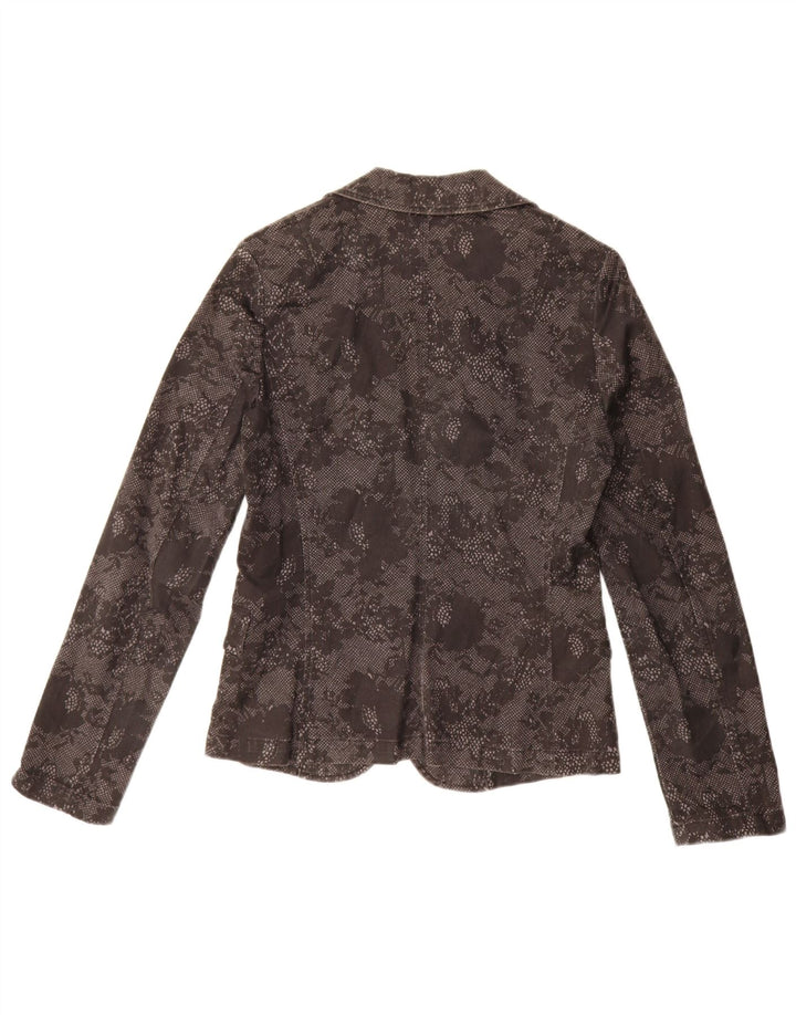 Benetton Damen-Blazer mit 1 Knopf, Gr. 10, Größe S, schwarz, geblümt, Baumwolle
