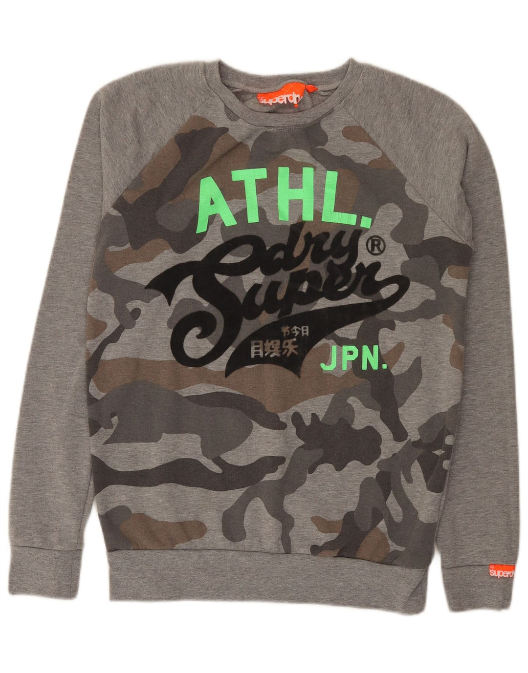 Superdry Herren Grafik-Sweatshirt mit normaler Passform, Größe S, Grau, Tarnung
