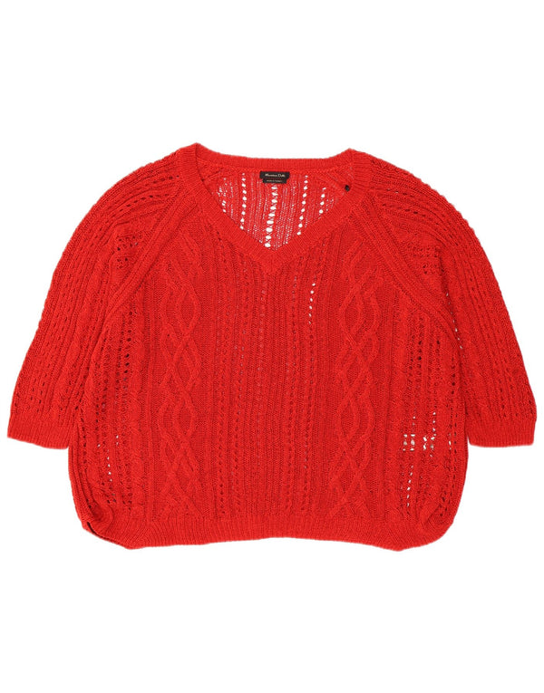 Massimo Dutti Damen Durchsichtiger Pullover mit V-Ausschnitt UK 18 XL Rot