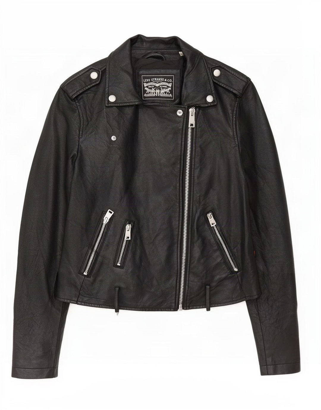 Levi's Damen Crop Kunstleder Bikerjacke UK 10 Small Schwarz Polyurethan